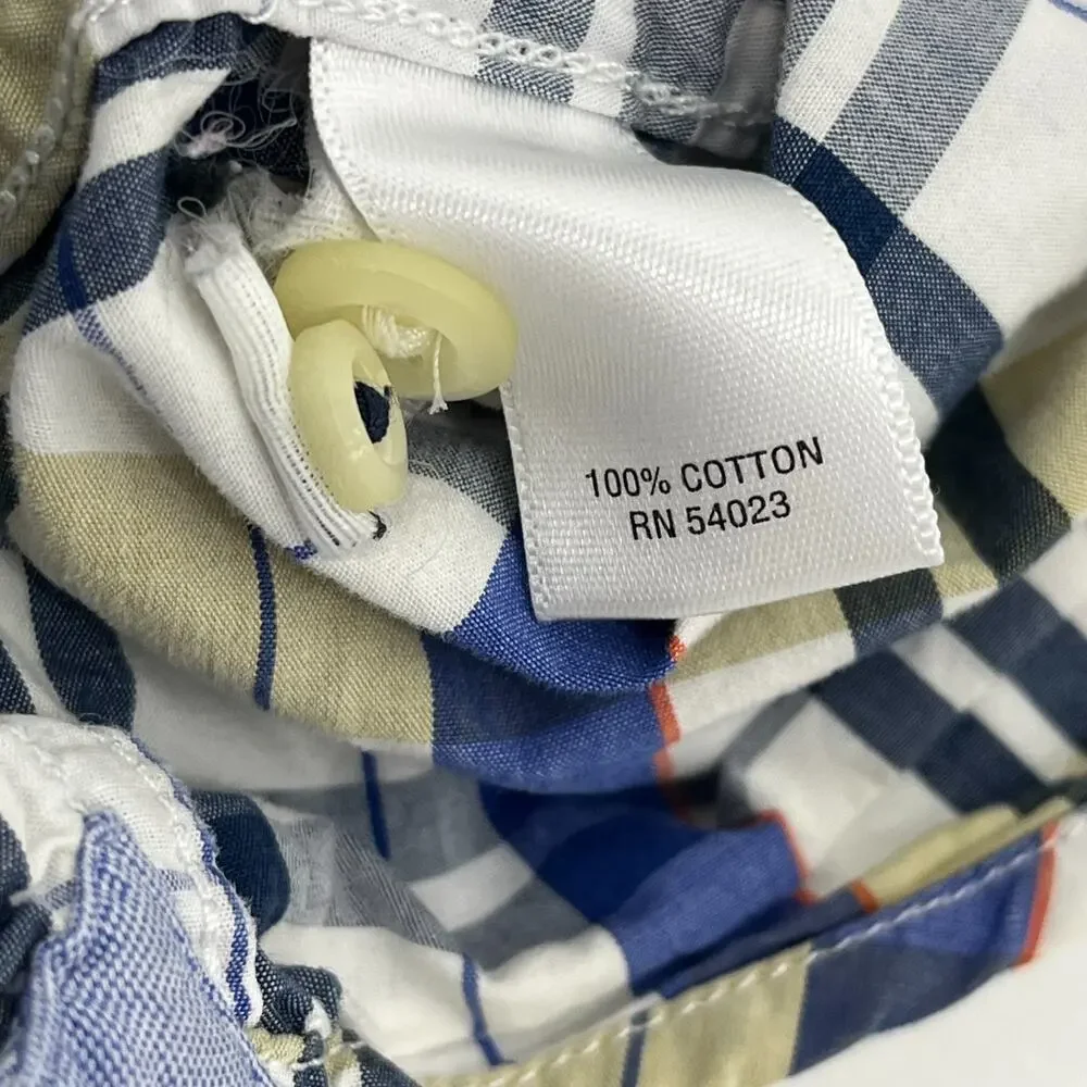 Banana Republic Mens XL Button Up Shirt White Blue Plaid Tailored Slim‎ Fit